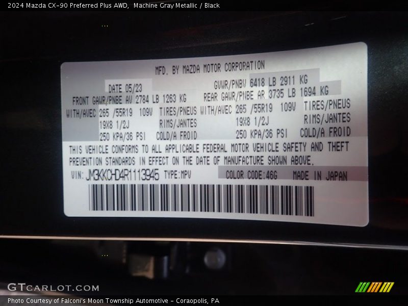 2024 CX-90 Preferred Plus AWD Machine Gray Metallic Color Code 46G