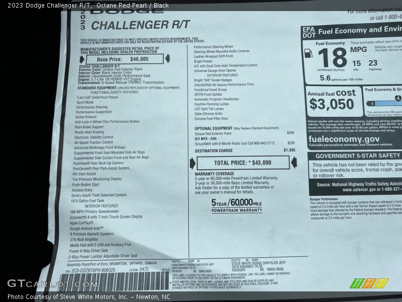  2023 Challenger R/T Window Sticker