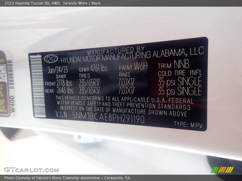 Serenity White / Black 2023 Hyundai Tucson SEL AWD