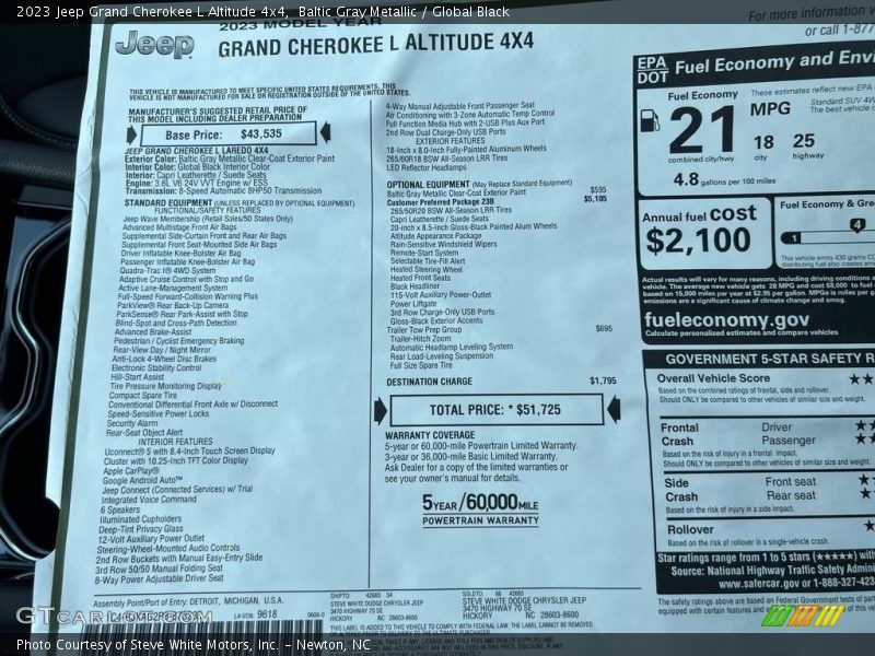  2023 Grand Cherokee L Altitude 4x4 Window Sticker