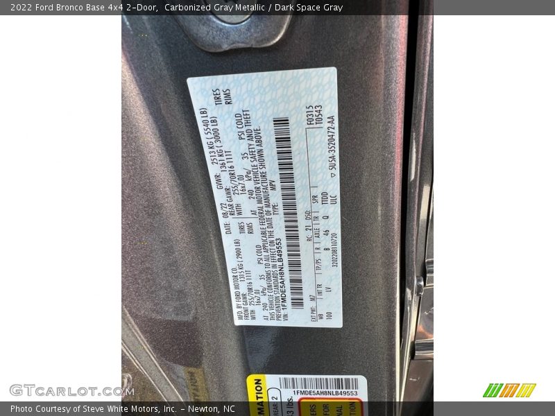 2022 Bronco Base 4x4 2-Door Carbonized Gray Metallic Color Code M7