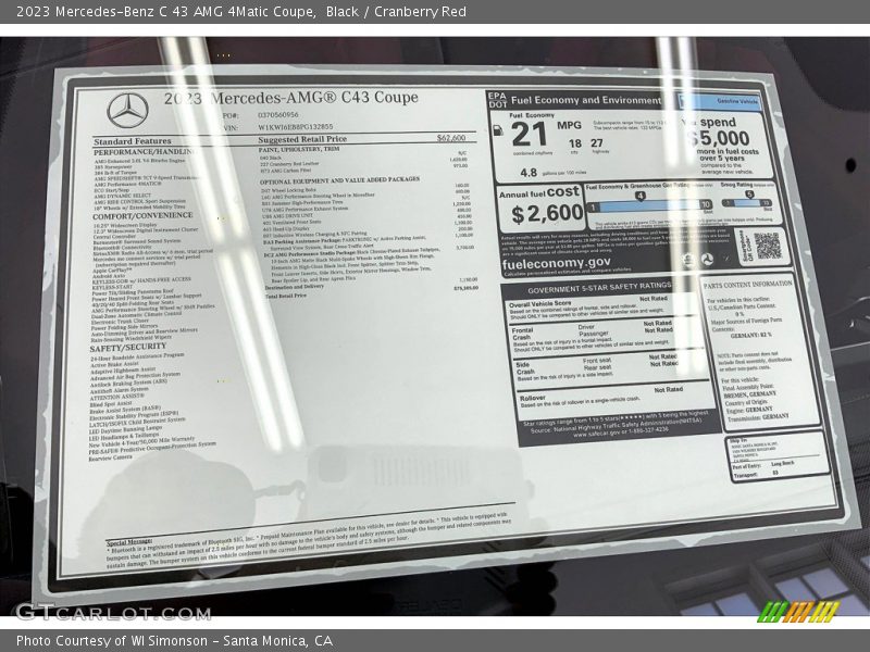 2023 C 43 AMG 4Matic Coupe Window Sticker