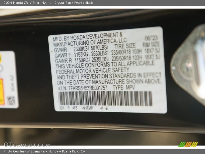 2024 CR-V Sport Hybrid Crystal Black Pearl Color Code NH731P