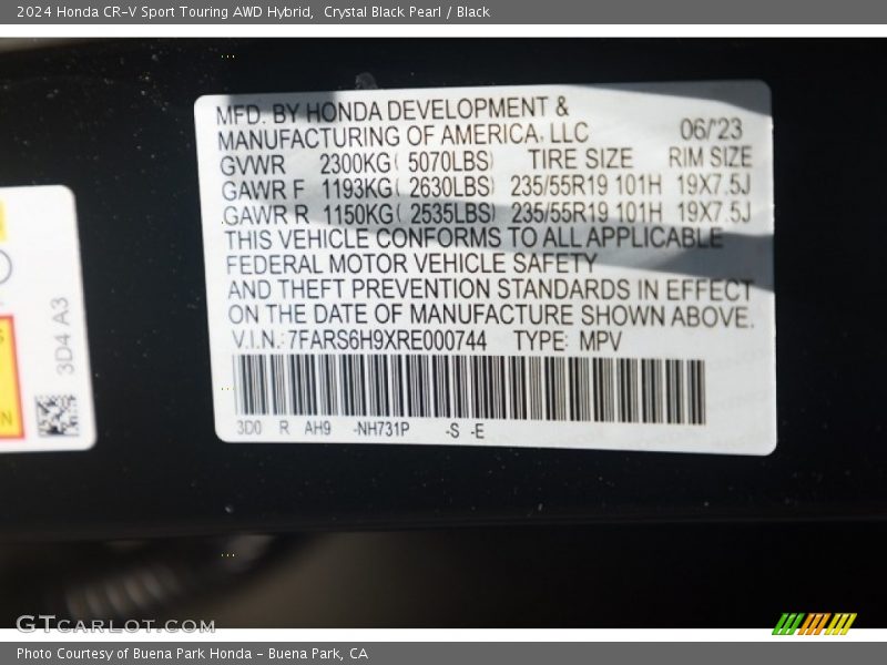 2024 CR-V Sport Touring AWD Hybrid Crystal Black Pearl Color Code NH731P