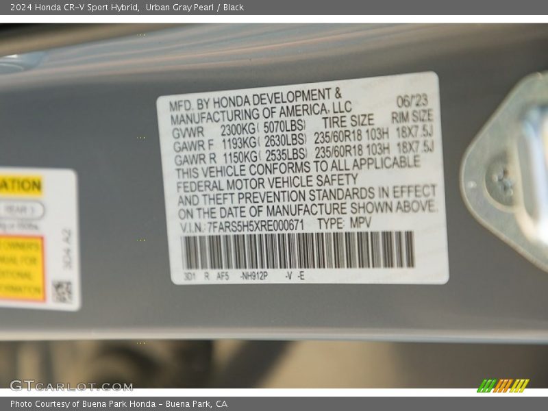 2024 CR-V Sport Hybrid Urban Gray Pearl Color Code NH912P