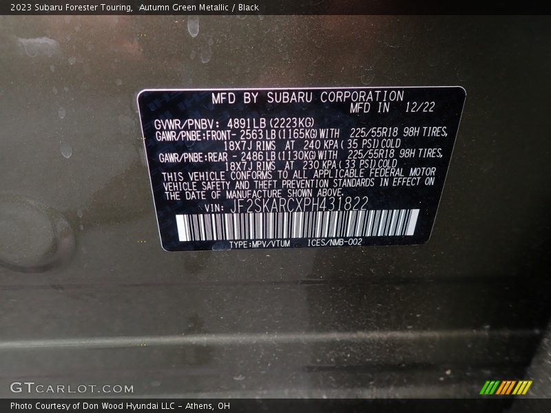 Autumn Green Metallic / Black 2023 Subaru Forester Touring