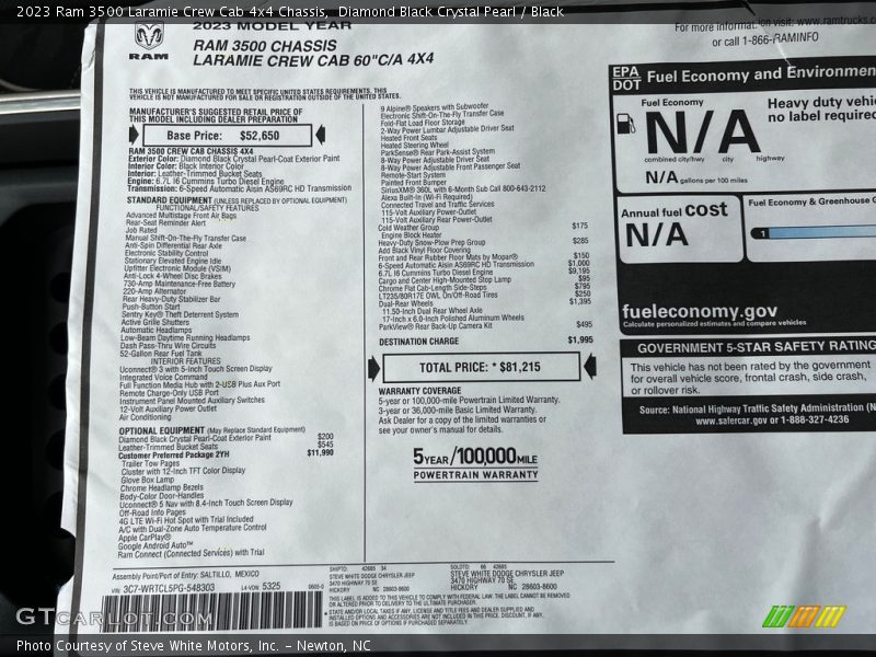 Diamond Black Crystal Pearl / Black 2023 Ram 3500 Laramie Crew Cab 4x4 Chassis