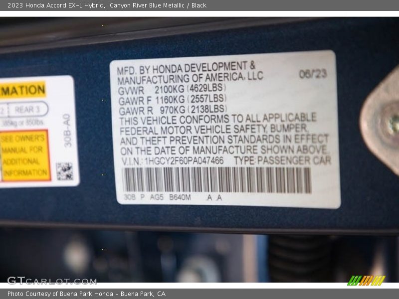 2023 Accord EX-L Hybrid Canyon River Blue Metallic Color Code B640M