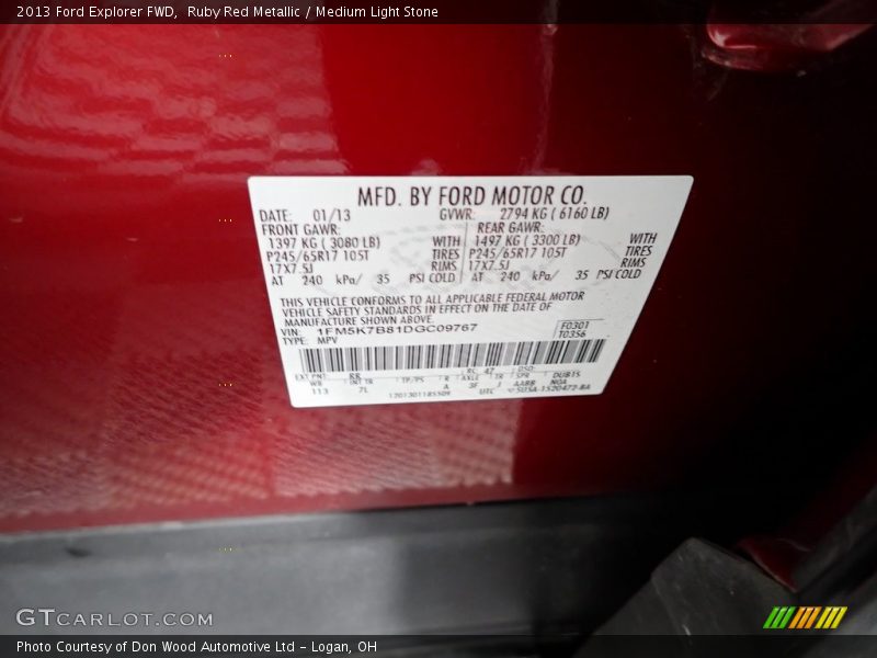 Ruby Red Metallic / Medium Light Stone 2013 Ford Explorer FWD