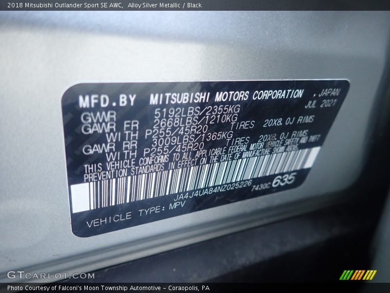 Alloy Silver Metallic / Black 2018 Mitsubishi Outlander Sport SE AWC