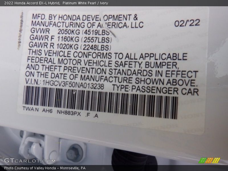 Platinum White Pearl / Ivory 2022 Honda Accord EX-L Hybrid