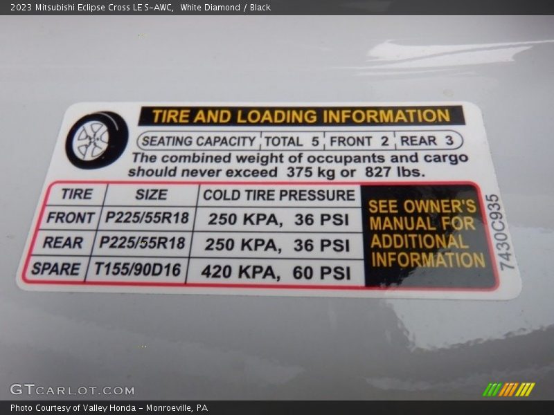 Info Tag of 2023 Eclipse Cross LE S-AWC