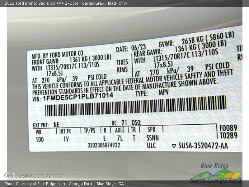 Cactus Gray / Black Onyx 2023 Ford Bronco Badlands 4X4 2-Door