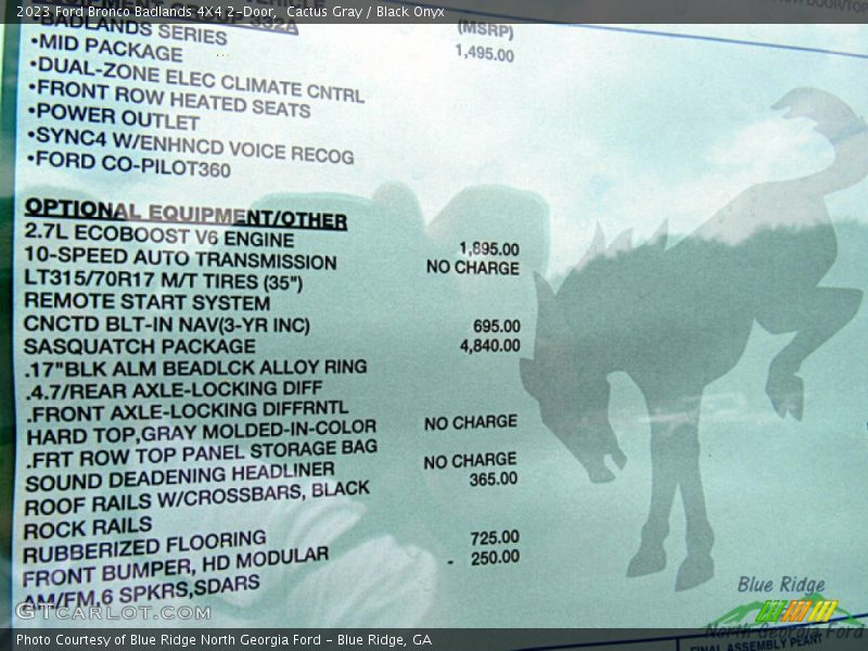 Cactus Gray / Black Onyx 2023 Ford Bronco Badlands 4X4 2-Door