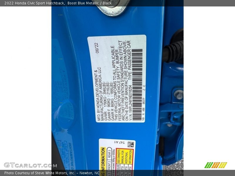 2022 Civic Sport Hatchback Boost Blue Metallic Color Code B637P