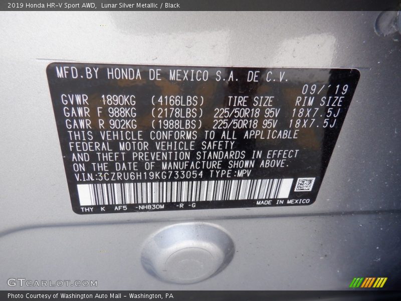 Lunar Silver Metallic / Black 2019 Honda HR-V Sport AWD