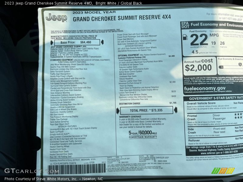  2023 Grand Cherokee Summit Reserve 4WD Window Sticker