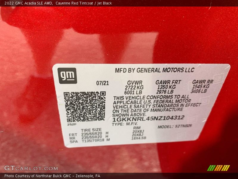 Cayenne Red Tintcoat / Jet Black 2022 GMC Acadia SLE AWD
