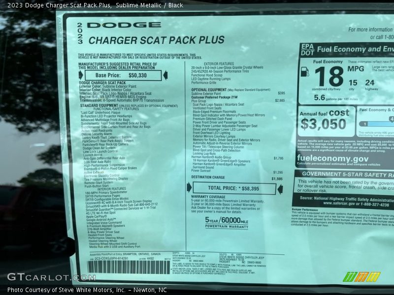 Sublime Metallic / Black 2023 Dodge Charger Scat Pack Plus