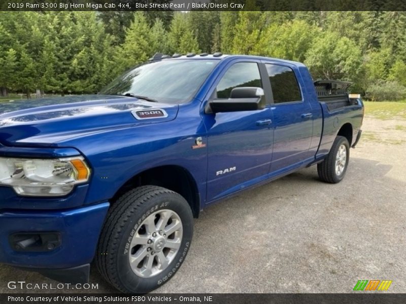 Blue Streak Pearl / Black/Diesel Gray 2019 Ram 3500 Big Horn Mega Cab 4x4