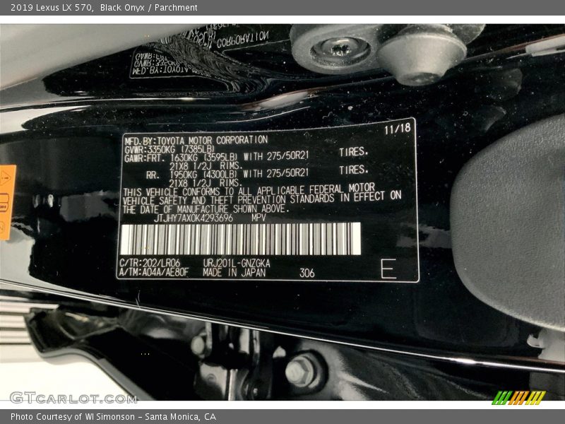 2019 LX 570 Black Onyx Color Code 202