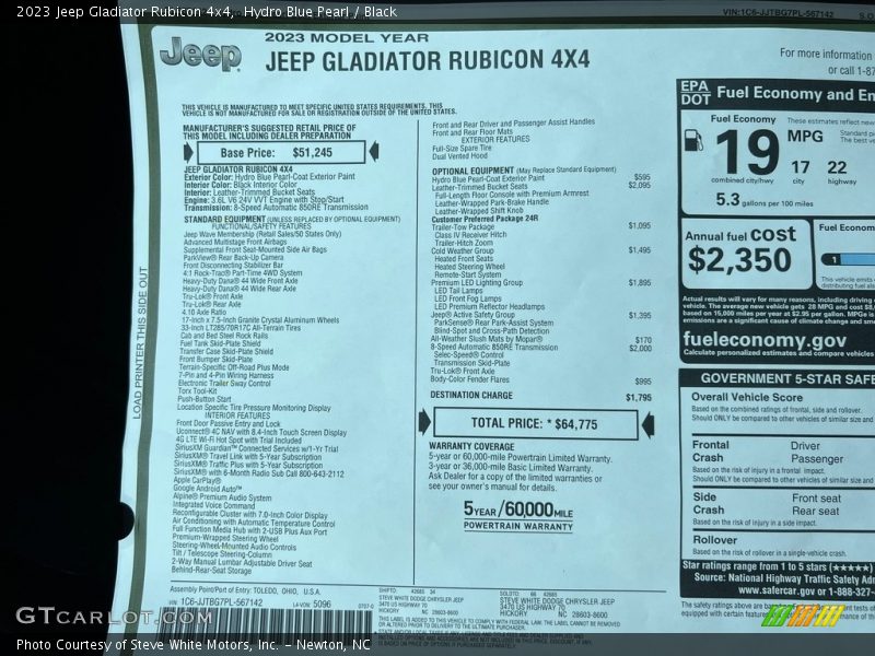 Hydro Blue Pearl / Black 2023 Jeep Gladiator Rubicon 4x4