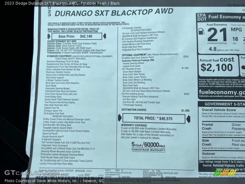  2023 Durango SXT Blacktop AWD Window Sticker