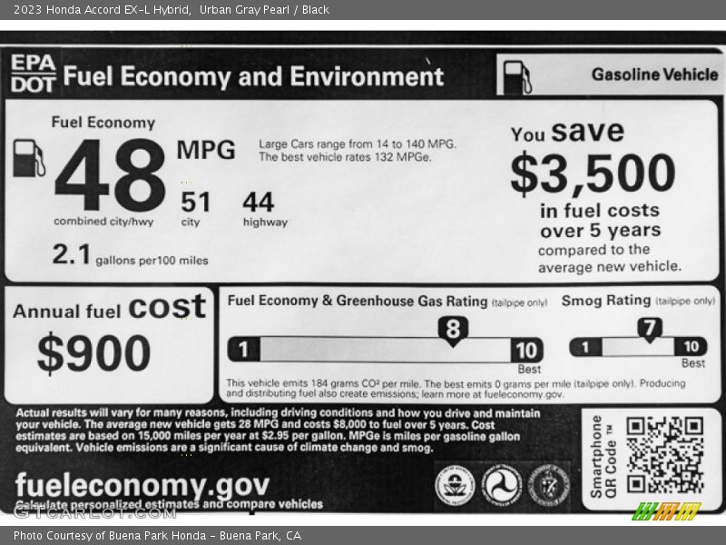 Urban Gray Pearl / Black 2023 Honda Accord EX-L Hybrid