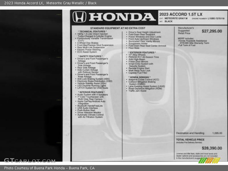 Meteorite Gray Metallic / Black 2023 Honda Accord LX