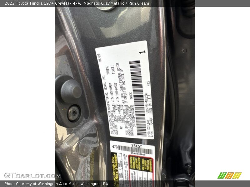 2023 Tundra 1974 CrewMax 4x4 Magnetic Gray Metallic Color Code 1G3