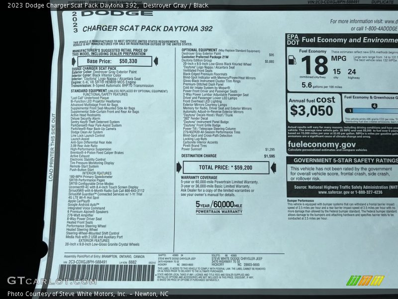  2023 Charger Scat Pack Daytona 392 Window Sticker