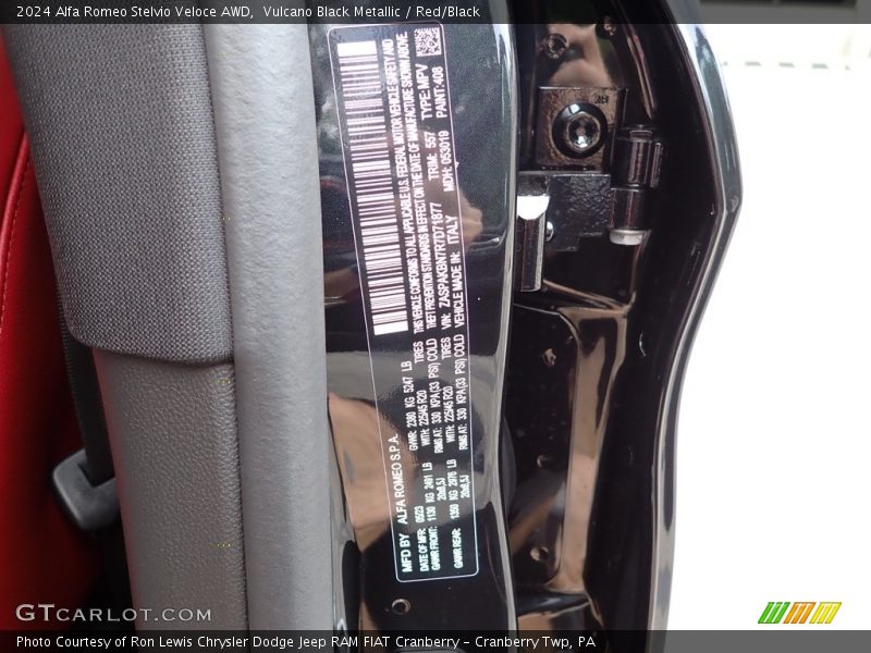 2024 Stelvio Veloce AWD Vulcano Black Metallic Color Code 408