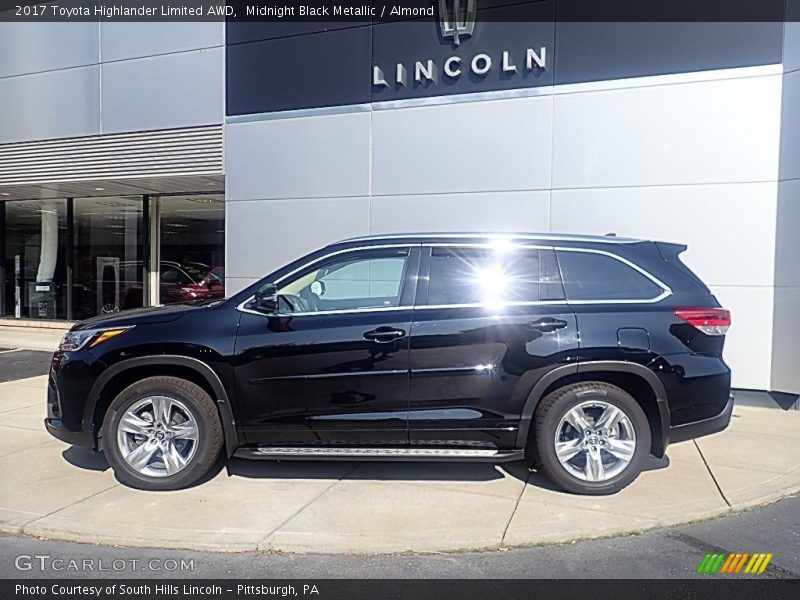 Midnight Black Metallic / Almond 2017 Toyota Highlander Limited AWD