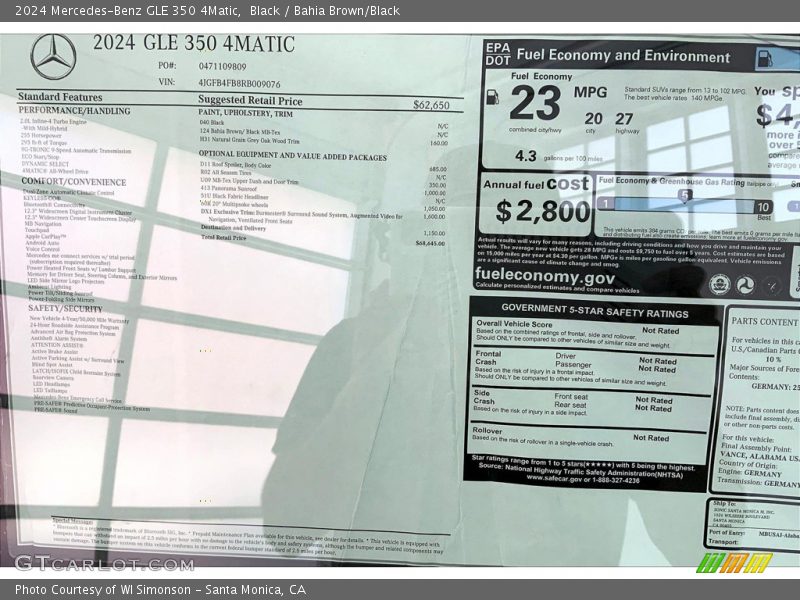  2024 GLE 350 4Matic Window Sticker