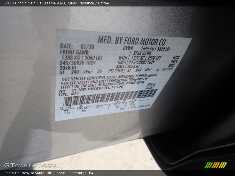 2020 Nautilus Reserve AWD Silver Radiance Color Code JS