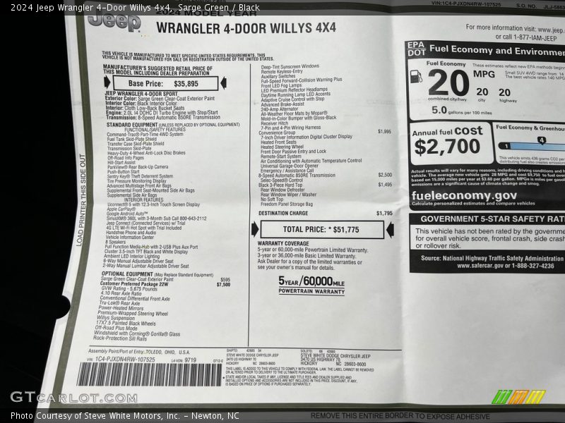  2024 Wrangler 4-Door Willys 4x4 Window Sticker