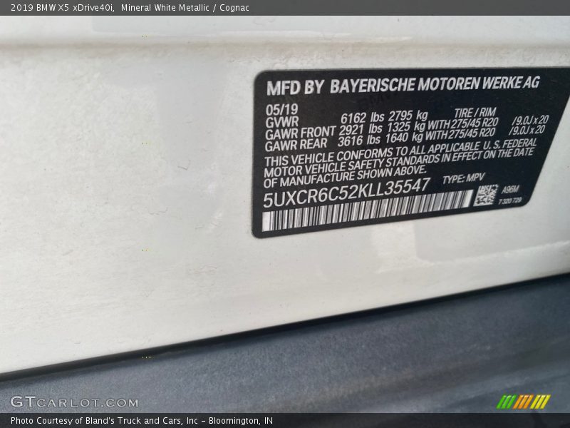 Mineral White Metallic / Cognac 2019 BMW X5 xDrive40i