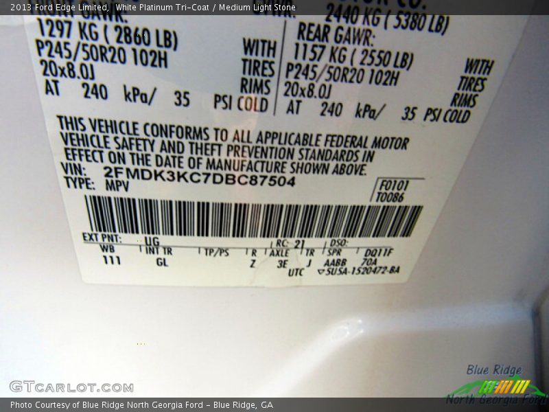 White Platinum Tri-Coat / Medium Light Stone 2013 Ford Edge Limited