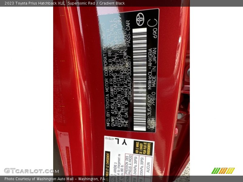 2023 Prius Hatchback XLE Supersonic Red Color Code 3U5