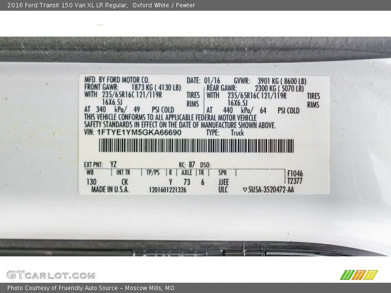 Oxford White / Pewter 2016 Ford Transit 150 Van XL LR Regular