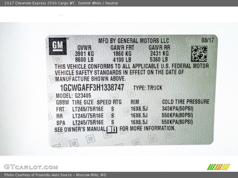 Summit White / Neutral 2017 Chevrolet Express 2500 Cargo WT