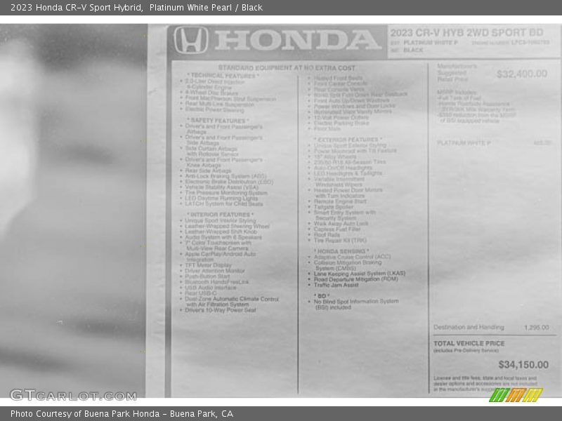 Platinum White Pearl / Black 2023 Honda CR-V Sport Hybrid