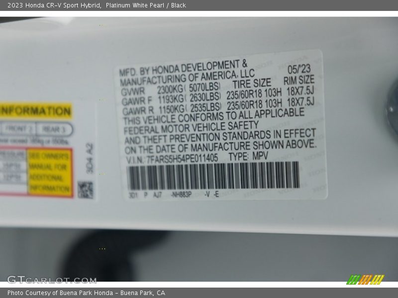 2023 CR-V Sport Hybrid Platinum White Pearl Color Code NH883P