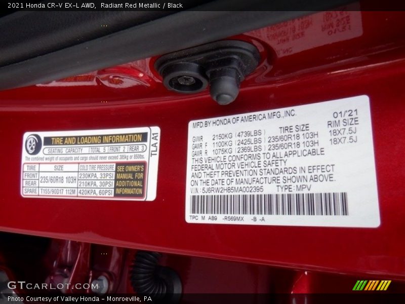 2021 CR-V EX-L AWD Radiant Red Metallic Color Code R569MX