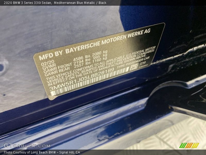 2020 3 Series 330i Sedan Mediterranean Blue Metallic Color Code C10