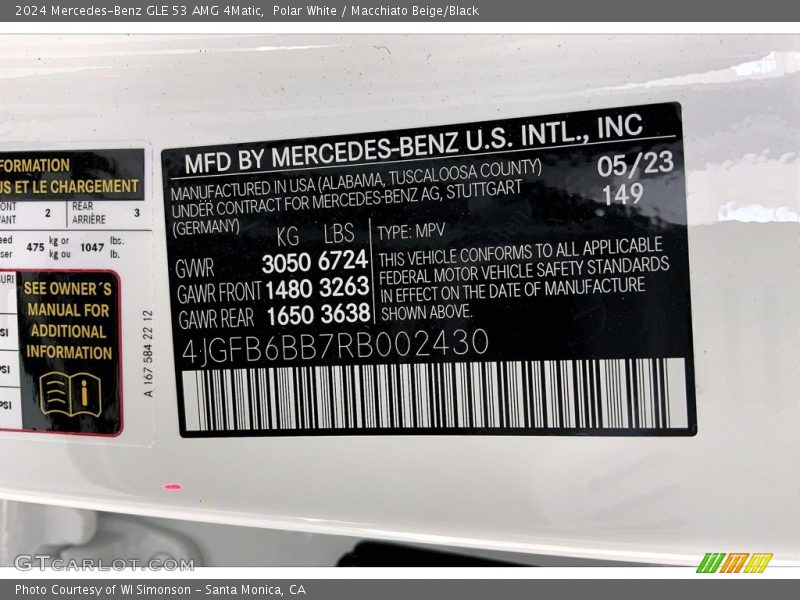 2024 GLE 53 AMG 4Matic Polar White Color Code 149