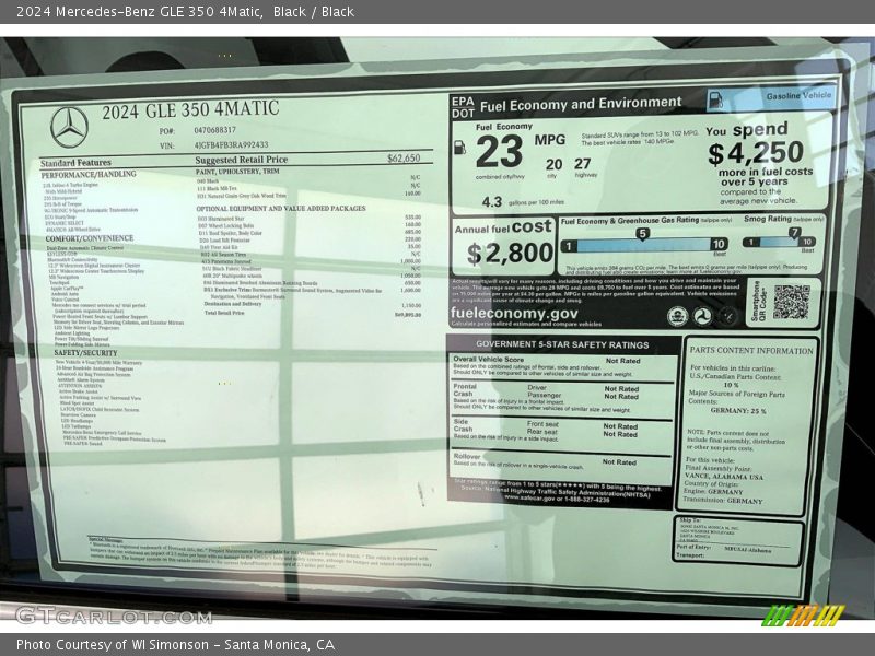  2024 GLE 350 4Matic Window Sticker
