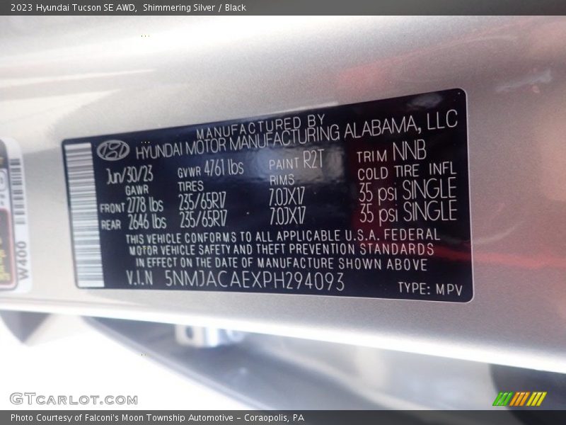 Shimmering Silver / Black 2023 Hyundai Tucson SE AWD