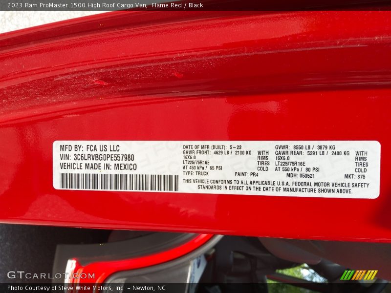 2023 ProMaster 1500 High Roof Cargo Van Flame Red Color Code PR4