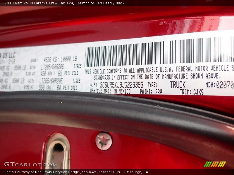 2018 2500 Laramie Crew Cab 4x4 Delmonico Red Pearl Color Code PRV